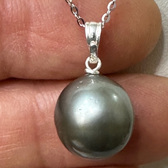 AUTHENTIC 12mm Real TAHITIAN Cultured Pearl - NO DYE - 925 Sterling Silver - Picture 7 of 8